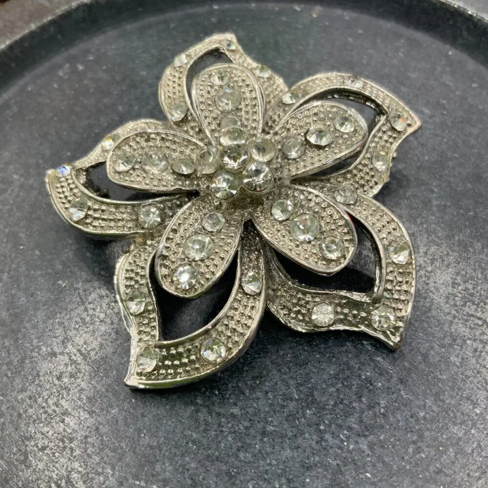 Flower Bouquet Vintage Marcasite Rhinestone Brooch Pin